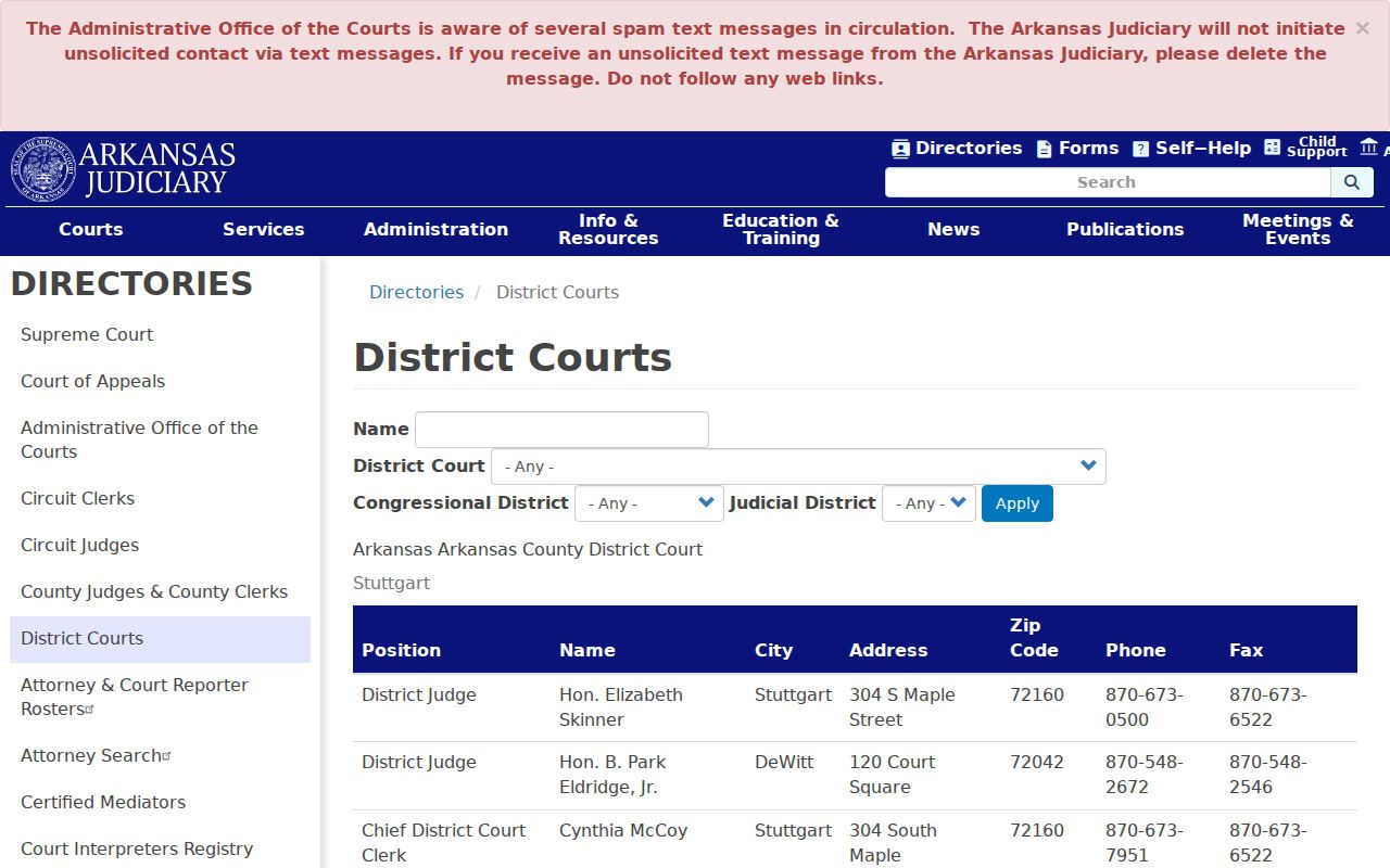 Baxter County bench warrant District Court clerk directory