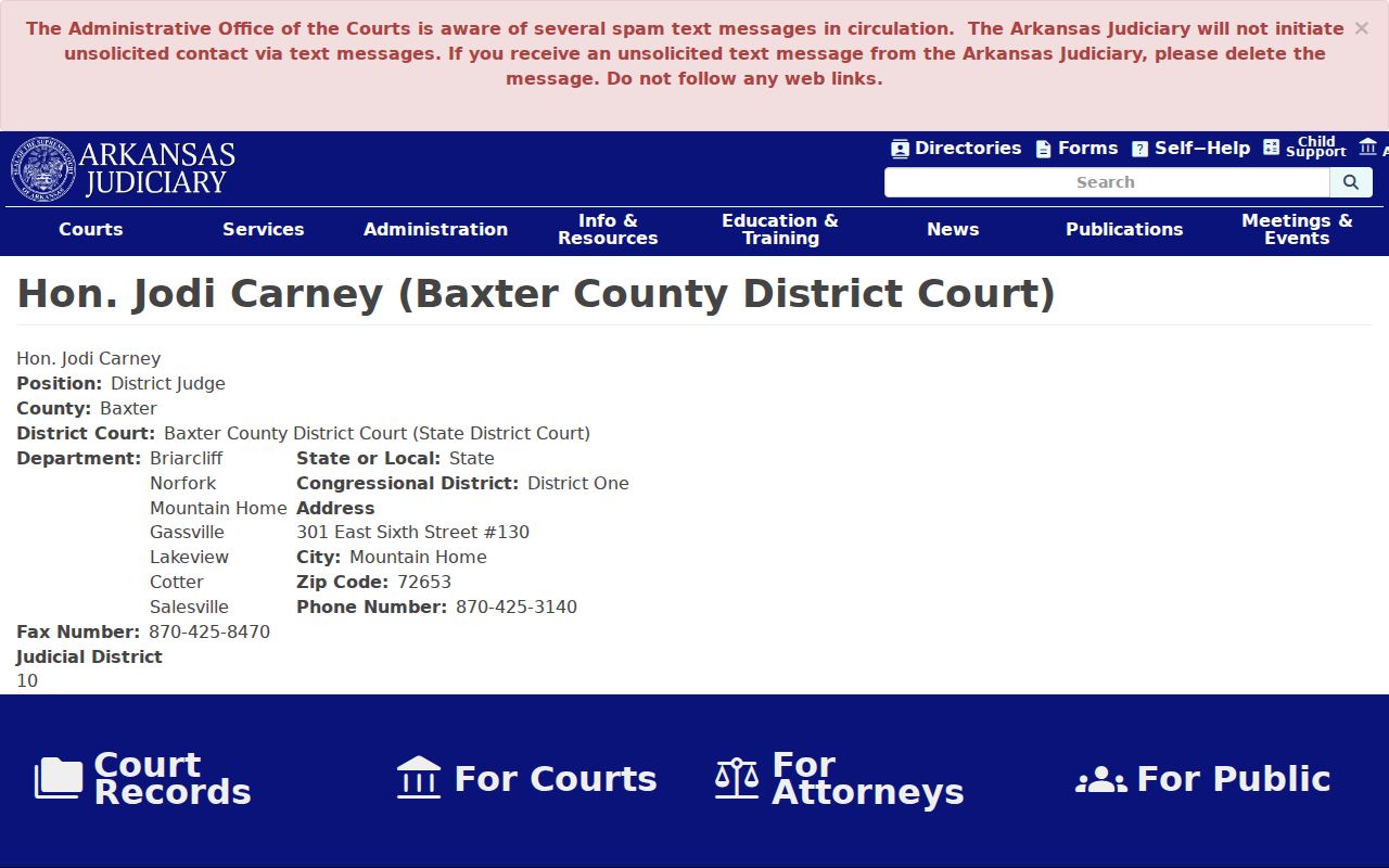 Baxter County bench warrant District Court contact page