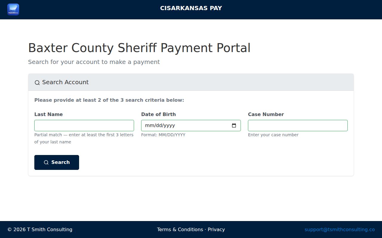 Baxter County arrest warrant related Sheriff account lookup