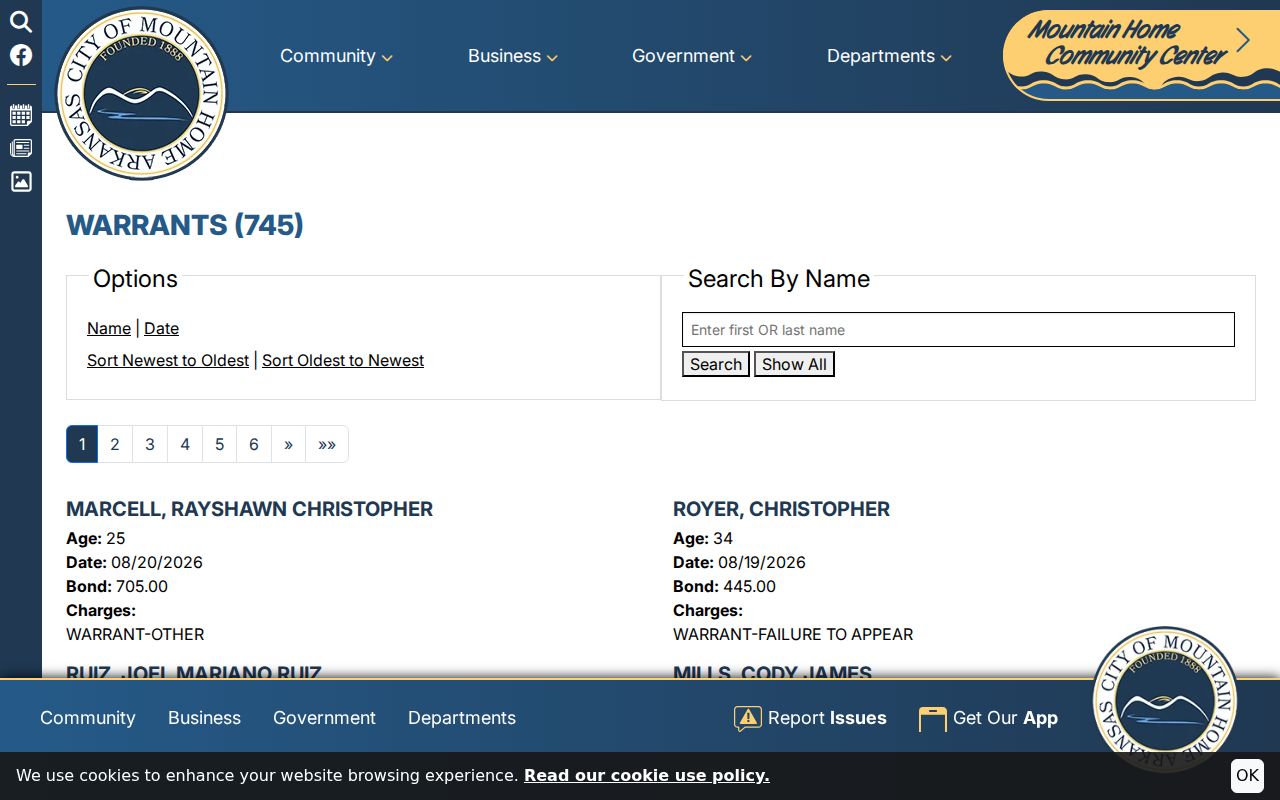 Baxter County arrest warrant blank Mountain Home search screen
