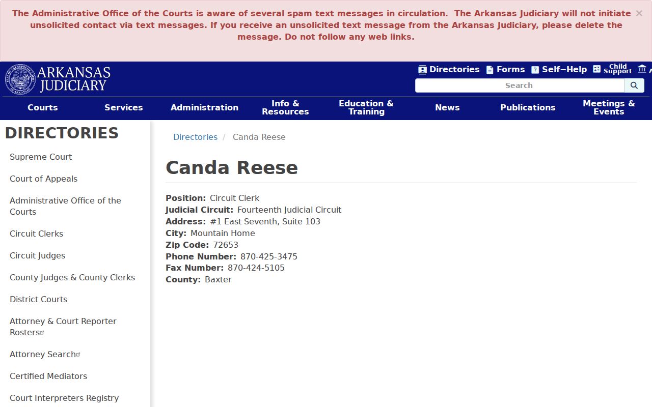 Baxter County arrest warrant Circuit Clerk contact directory