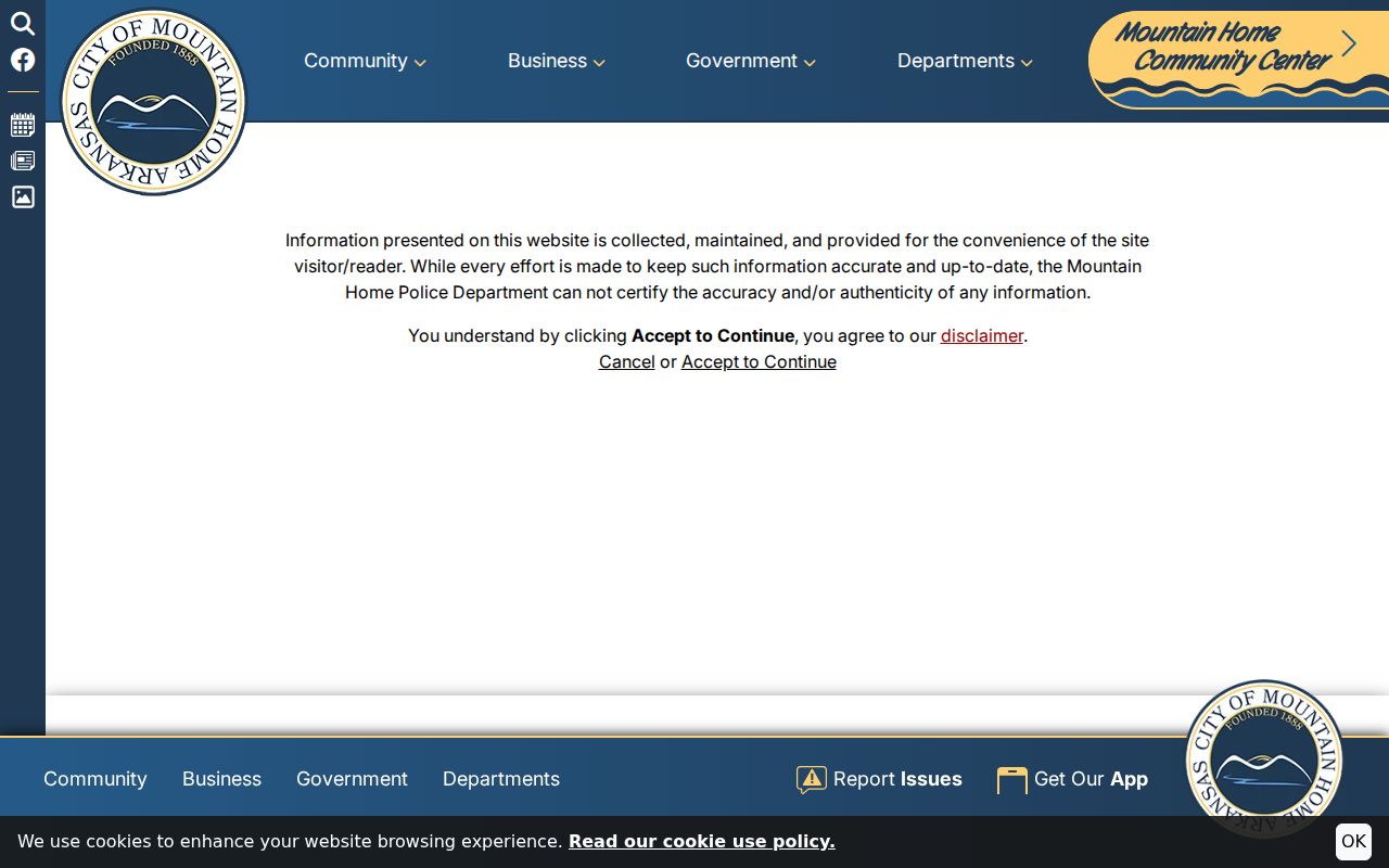 Baxter County municipal court warrant Mountain Home disclaimer