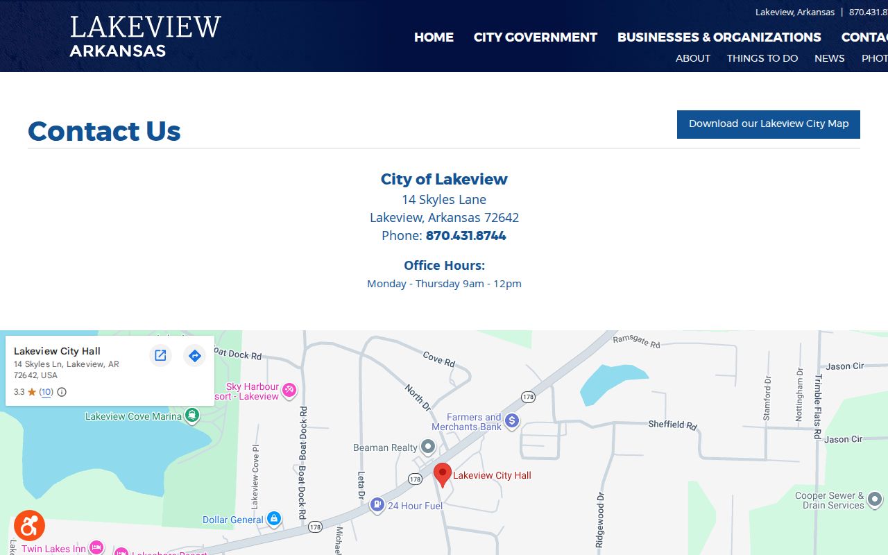 Baxter County traffic warrant Lakeview city contact page