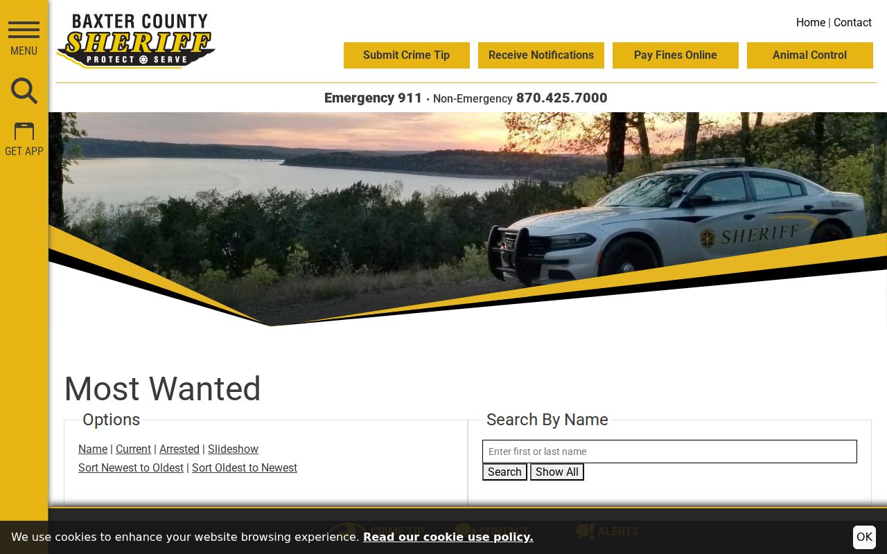 Baxter County Sheriff Most Wanted filter controls without personal records